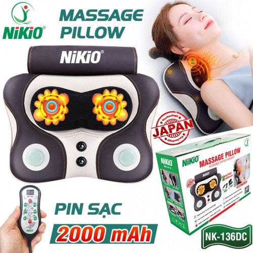 Máy (gối) mát xa xoa bóp trị đau mỏi cổ vai gáy Nikio NK-136DC - Pin sạc