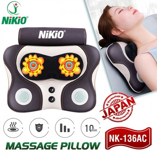 Máy (gối) mát xa xoa bóp trị đau mỏi cổ vai gáy Nikio NK-136AC, công nghệ đấm lưng mới