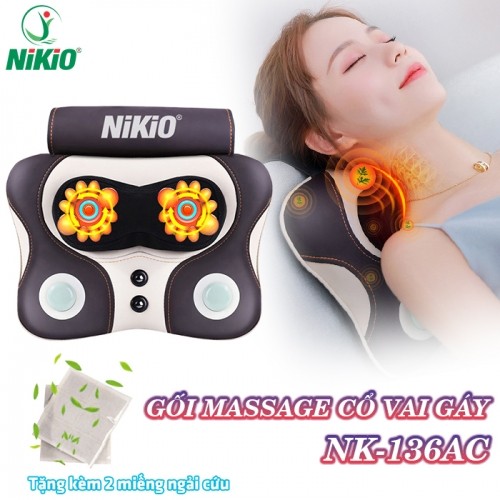 Gối massage đấm và xoa bóp cổ vai gáy Nikio NK-136AC, mát xa đấm bóp toàn thân