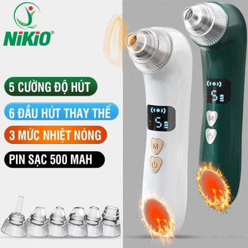 Máy hút mụn kết hợp massage nhiệt nóng Nikio NK-220 - 6 đầu hút, camera soi da 