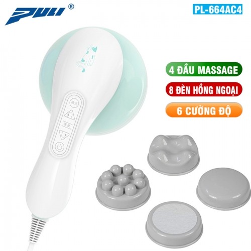 Máy massage cầm tay 4 đầu Puli PL-664AC4 - 5 kiểu rung, mát xa giảm mỡ và đau nhức toàn thân