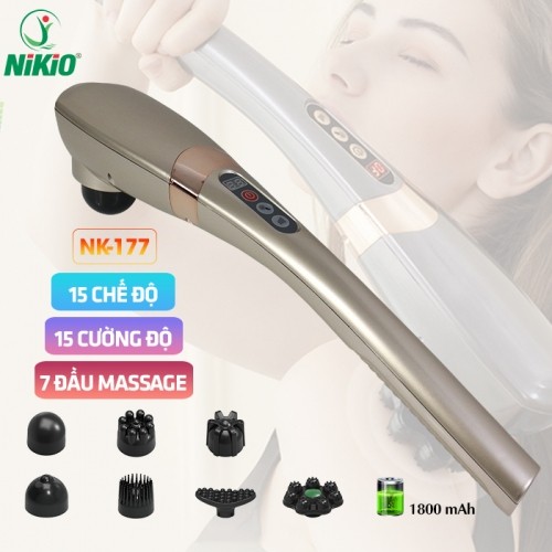 Máy massage lưng cầm tay Nikio NK-177 - 7 đầu massage, 15 chế độ, cán tay cầm dài giúp giảm đau nhức toàn thân