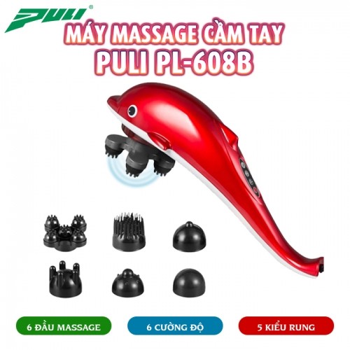 Máy massage cầm tay cá heo 6 đầu PULI PL-608B - Mẫu mới, đỏ