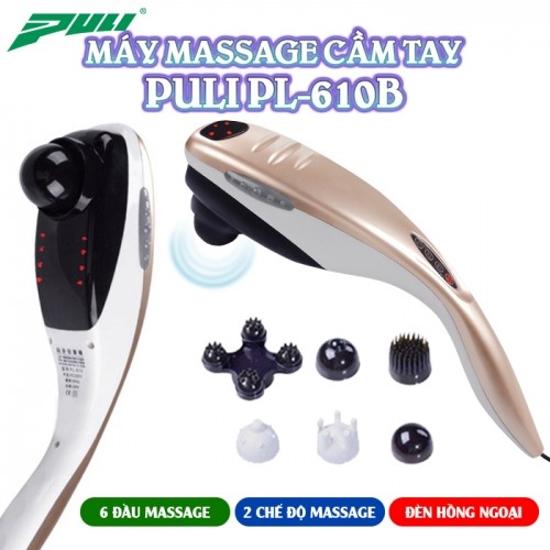 Máy massage cầm tay cá mập 6 đầu Puli PL-610B - Điện tử - Cán tay cầm dài dễ sử dụng mát cho lưng