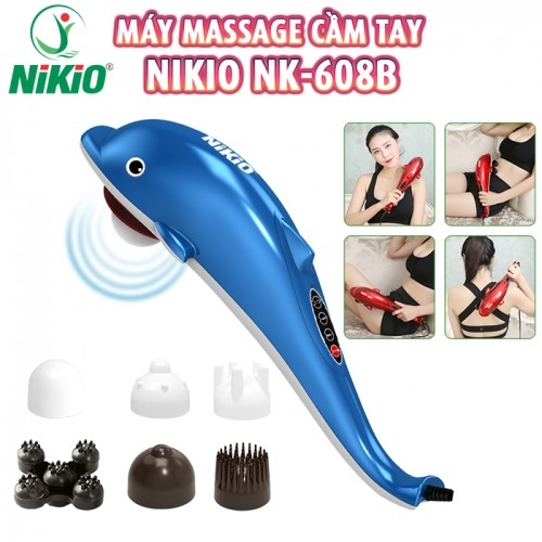 Máy mát xa cầm tay cá heo Nikio NK-608B - Điện tử, màu xanh, 6 đầu