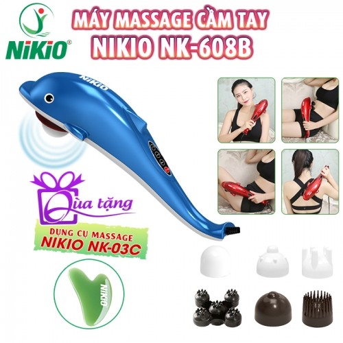 Máy mát xa cầm tay cá heo Nikio NK-608B - Điện tử, màu xanh, 6 đầu