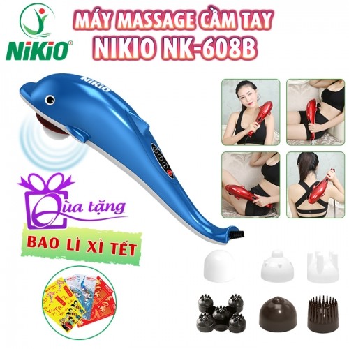 Máy mát xa cầm tay cá heo Nikio NK-608B - Điện tử, màu xanh, 6 đầu