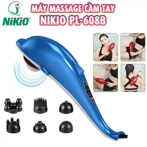 Máy mát xa cầm tay cá heo Nikio PL-608B - Điện tử, màu xanh, 6 đầu