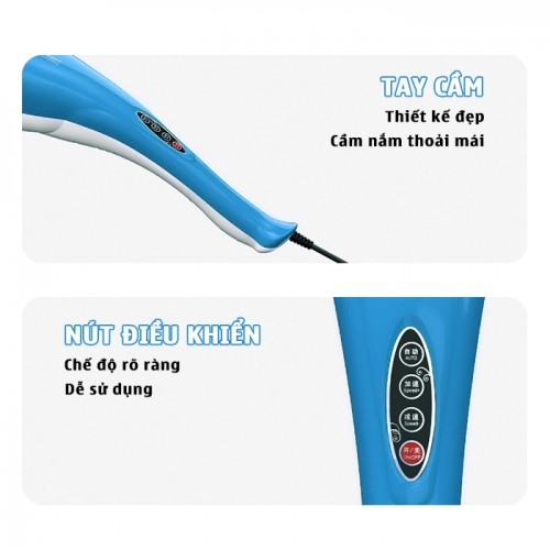 Máy massage cá heo cầm tay thiết kế tay cầm dài Puli PL-606B màu xanh
