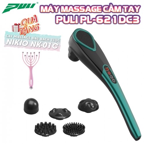 Máy massage cầm tay pin sạc Puli PL-621DC3 - 5 chế độ, 5 đầu mát xa, cán tay cầm dài
