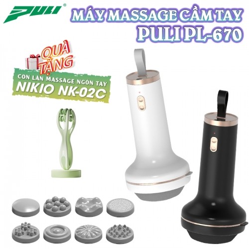 Máy massage cầm tay mini không dây pin sạc Puli PL-670 - 8 đầu mát xa giảm đau nhức và giãn cơ toàn thân