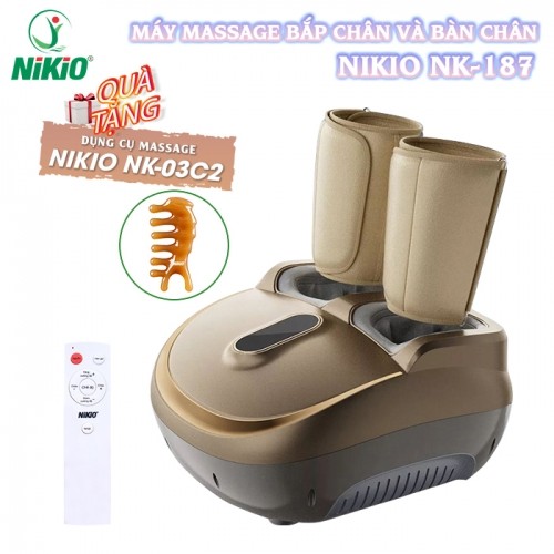 Máy massage chân nén ép áp suất khí trị liệu suy giãn tĩnh mạch Nikio NK-187 - 2in1, có remote - Màu vàng