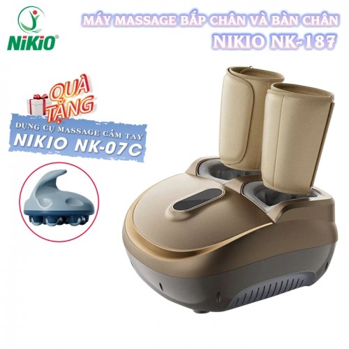 Máy massage chân nén ép áp suất khí trị liệu suy giãn tĩnh mạch Nikio NK-187 - 2in1, có remote - Màu vàng