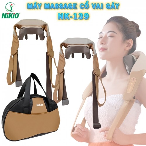Máy massage cổ vai gáy Nikio NK-139 - Pin sạc, tặng túi xách, nhiệt nóng, động cơ không chổi than êm ái bền bỉ
