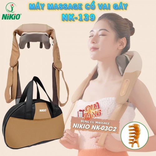 Máy massage cổ vai gáy Nikio NK-139 - Pin sạc, tặng túi xách, nhiệt nóng, động cơ không chổi than êm ái bền bỉ