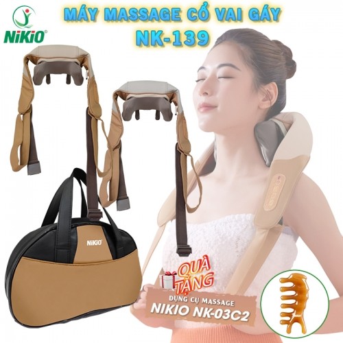 Máy massage cổ vai gáy Nikio NK-139 - Pin sạc, tặng túi xách, nhiệt nóng, động cơ không chổi than êm ái bền bỉ