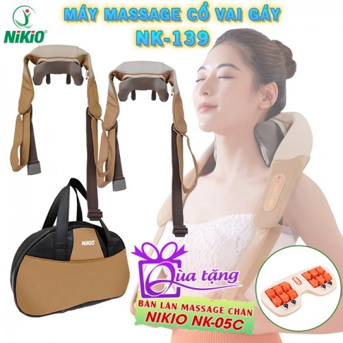 Máy massage cổ vai gáy Nikio NK-139 - Pin sạc, tặng túi xách, nhiệt nóng, động cơ không chổi than êm ái bền bỉ