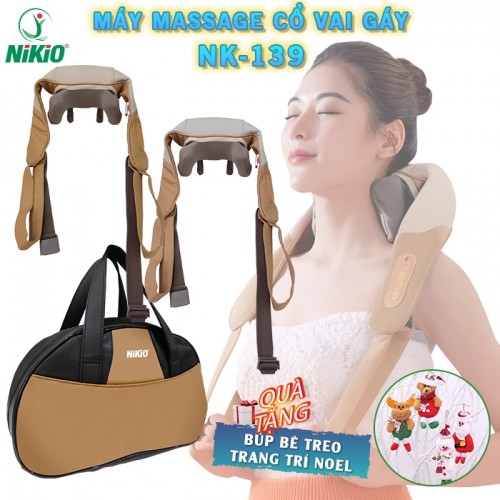 Máy massage cổ vai gáy Nikio NK-139 - Pin sạc, tặng túi xách, nhiệt nóng, động cơ không chổi than êm ái bền bỉ