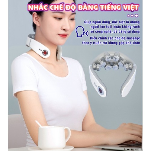 Máy massage cổ xung điện 8D nhắc chế độ bằng tiếng việt Nikio NK-131
