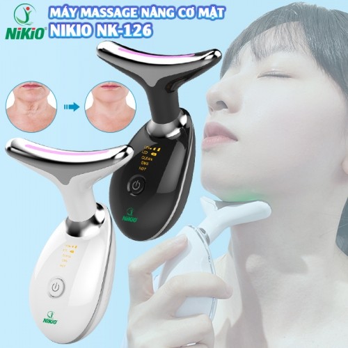 Máy massage nâng cơ làm trẻ hóa da mặt, cổ Nikio NK-126 - Công nghệ điện di EMS, rung nóng, ion và ánh sáng IPL