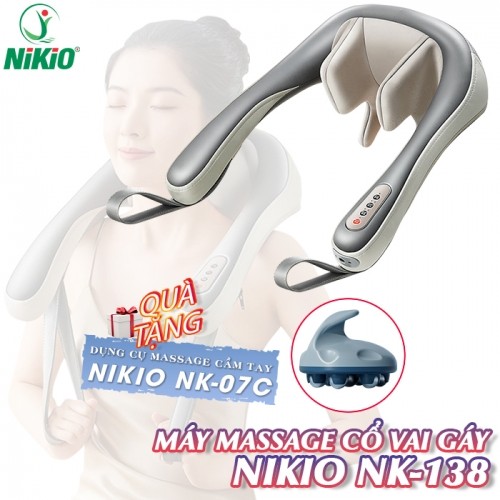 Máy massage cổ vai gáy 6D pin sạc Nikio NK-138 - Xoa bóp day ấn mô phỏng như bàn tay người giảm đau nhức và mỏi nhanh chóng