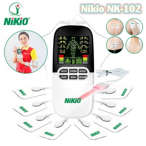 Máy Massage Xung Điện Nikio NK-102 Có 8 Miếng Dán Và Đèn Hồng Ngoại Trị Liệu Viêm Mũi Dị Ứng