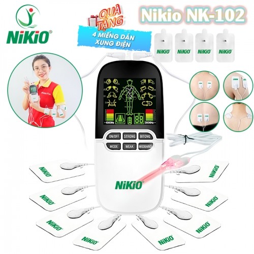 Máy Massage Xung Điện Nikio NK-102 Có 8 Miếng Dán Và Đèn Hồng Ngoại Trị Liệu Viêm Mũi Dị Ứng