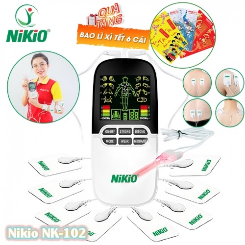 Máy Massage Xung Điện Nikio NK-102 Có 8 Miếng Dán Và Đèn Hồng Ngoại Trị Liệu Viêm Mũi Dị Ứng