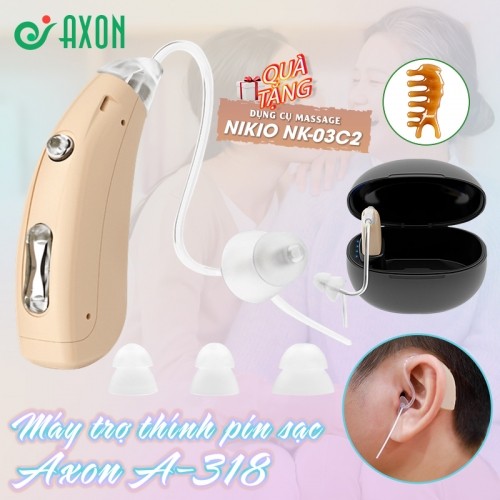 Máy trợ thính không dây pin sạc Axon A-318 - Tặng kèm hộp đựng máy, có bộ lọc tiếng ồn