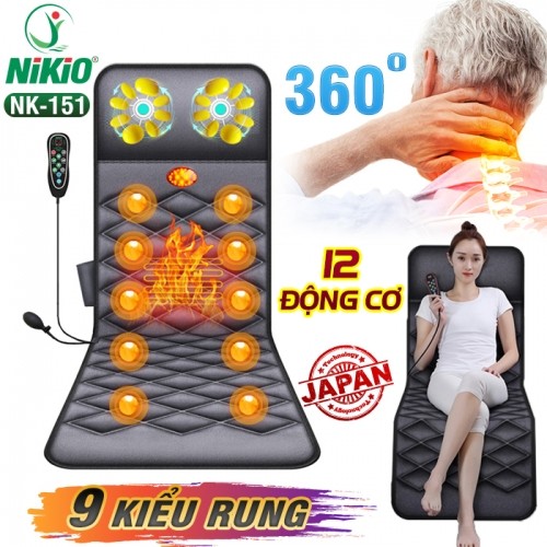 Nệm (Đệm) massage lưng hồng ngoại có gối mát xa cổ vai gáy Nikio NK-151
