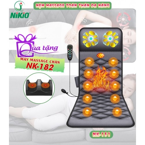 Nệm (Đệm) massage lưng hồng ngoại có gối mát xa cổ vai gáy Nikio NK-151