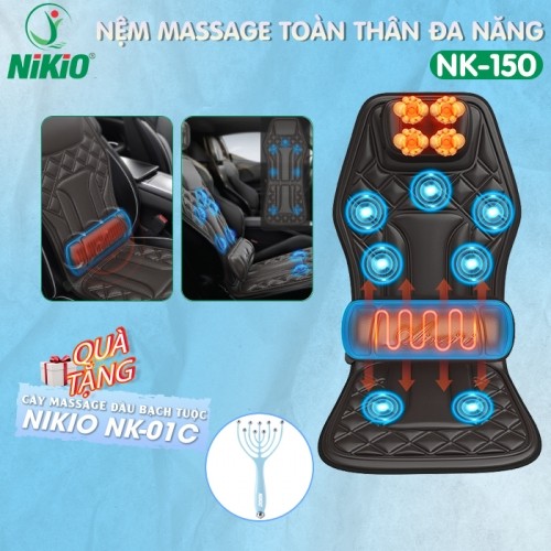 Nệm (đệm) massage trên ô tô và tại nhà Nikio NK-150 - Xoa bóp cổ vai gáy kết hợp nhiệt nóng lưng và rung toàn thân