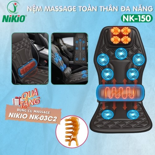 Nệm (đệm) massage trên ô tô và tại nhà Nikio NK-150 - Xoa bóp cổ vai gáy kết hợp nhiệt nóng lưng và rung toàn thân