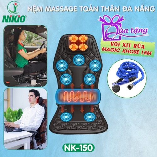 Nệm (đệm) massage trên ô tô và tại nhà Nikio NK-150 - Xoa bóp cổ vai gáy kết hợp nhiệt nóng lưng và rung toàn thân