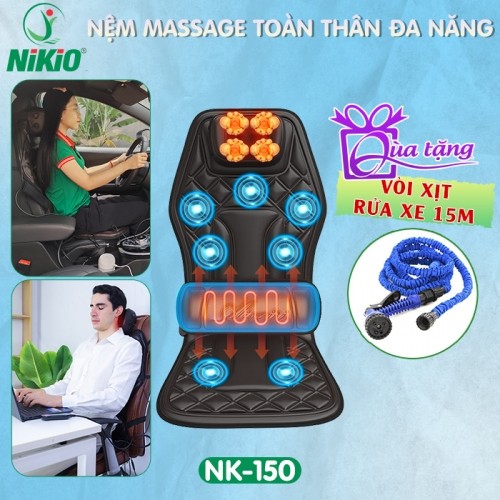 Nệm (đệm) massage trên ô tô và tại nhà Nikio NK-150 - Xoa bóp cổ vai gáy kết hợp nhiệt nóng lưng và rung toàn thân