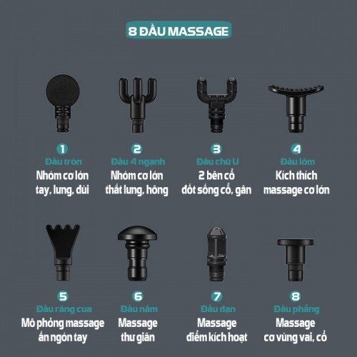 Súng massage cầm tay với 8 đầu chuyên dụng Booster M2-E