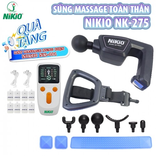 Súng massage giảm đau nhức mỏi, giãn cơ toàn thân thế hệ mới Nikio NK-275, kèm đai mát xa