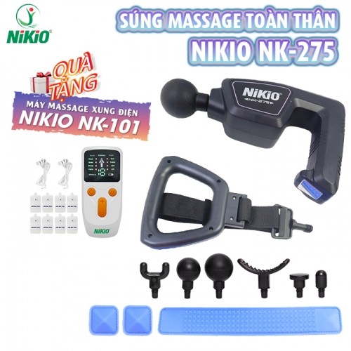 Súng massage giảm đau nhức mỏi, giãn cơ toàn thân thế hệ mới Nikio NK-275, kèm đai mát xa