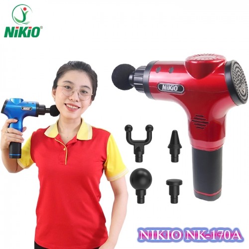 Súng massage cầm tay Nikio NK-170A - 4 đầu, 6 tốc độ, màu đỏ