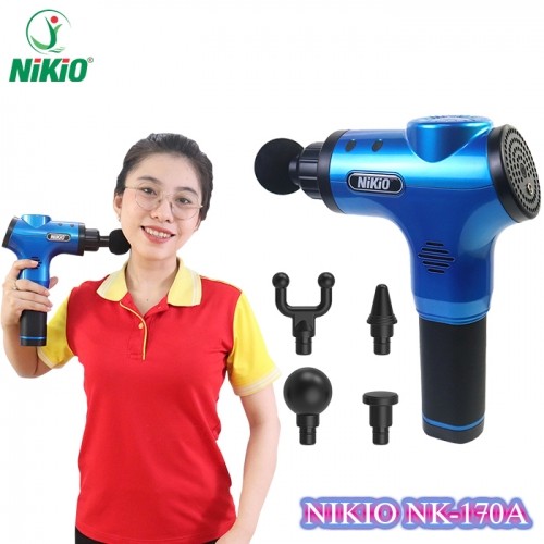 Súng massage cầm tay Nikio NK-170A màu xanh- 4 đầu, 6 tốc độ