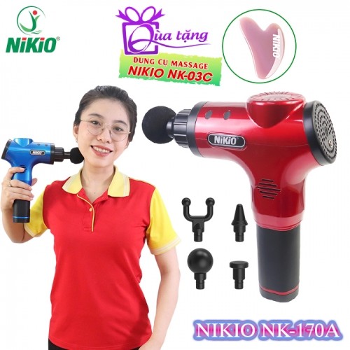 Súng massage cầm tay Nikio NK-170A - 4 đầu, 6 tốc độ, màu đỏ