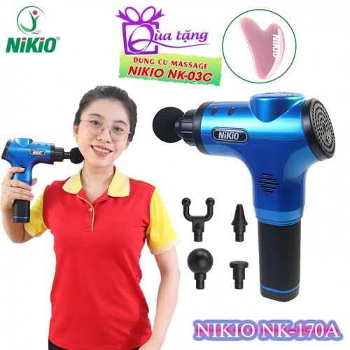 Súng massage cầm tay Nikio NK-170A màu xanh- 4 đầu, 6 tốc độ