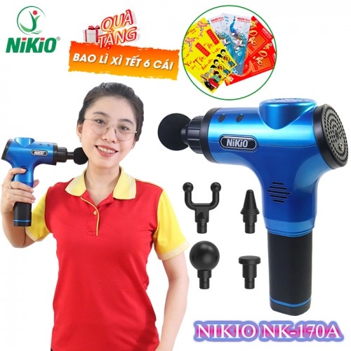 Súng massage cầm tay Nikio NK-170A màu xanh- 4 đầu, 6 tốc độ