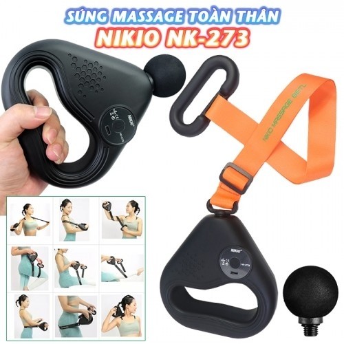 Súng (máy) massage cầm tay toàn thân Nikio NK-273 - Kèm dây đai mát xa thế hệ mới
