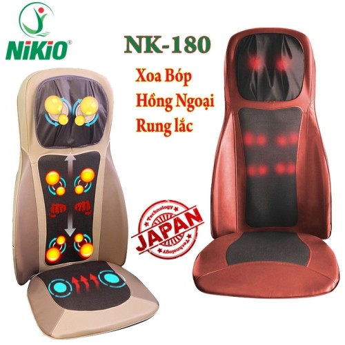Ghế massage lưng, cổ, mông xoa bóp day ấn rung, nhiệt hồng ngoại Nikio NK-180 - Màu đỏ, nâu