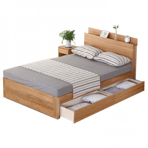 Giường đơn gỗ công nghiệp MDF 1m2 x 2m - Có kệ đầu giường, 2 hộc kéo lớn