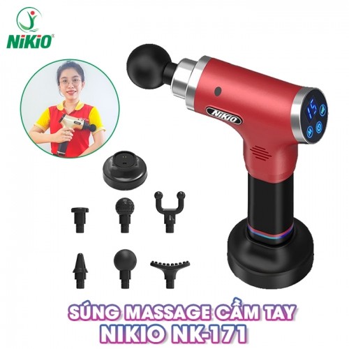 Súng massage cầm tay Nikio NK-171 đỏ - 6 đầu, 5 chế độ cao cấp