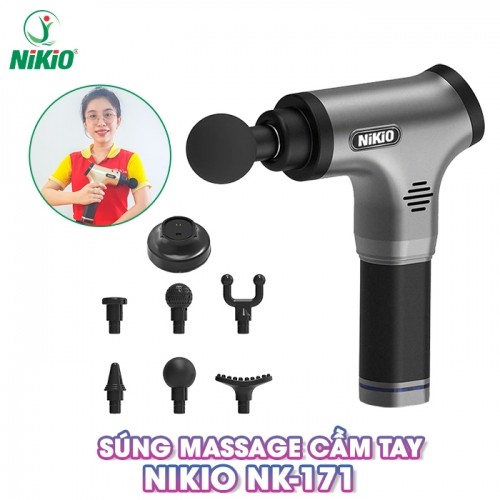 Súng massage cầm tay Nikio NK-171 xám - 6 đầu, 5 chế độ mát xa
