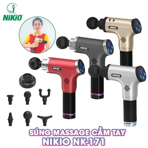 Súng massage cầm tay Nikio NK-171 - 80W -  6 đầu, 6 tốc độ và 5 chế độ mát xa