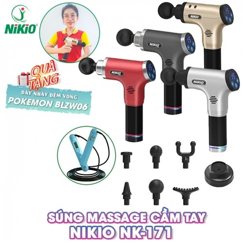 Súng massage cầm tay Nikio NK-171 - 80W -  6 đầu, 6 tốc độ và 5 chế độ mát xa